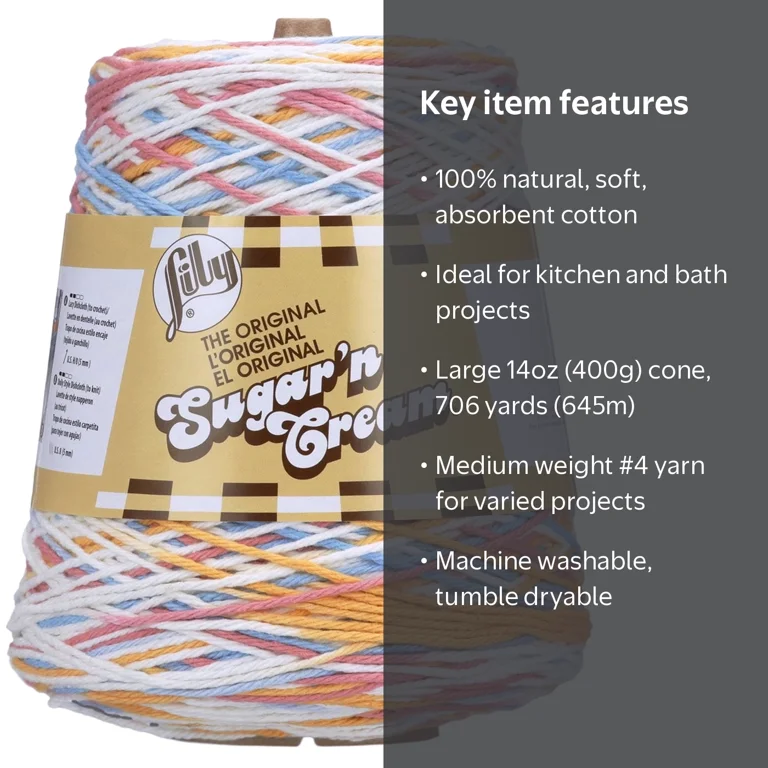 Lily Sugar'n Cream® 14oz/400g Medium Cotton Yarn Cone, Ideal for