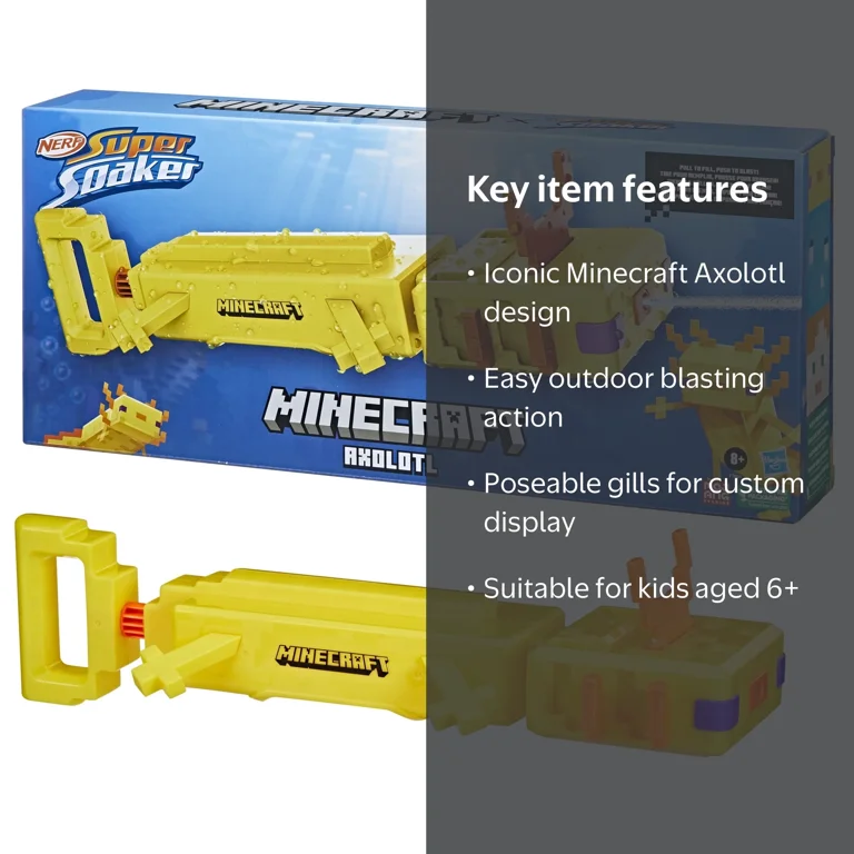 Nerf Super Soaker Minecraft Axolotl Water Blaster, Mob Design