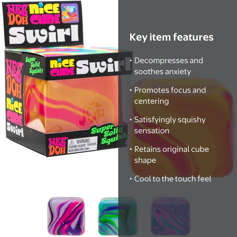 NeeDoh, Sensory Fidget Toy, Swirl Nice Cube, Satisfying Square