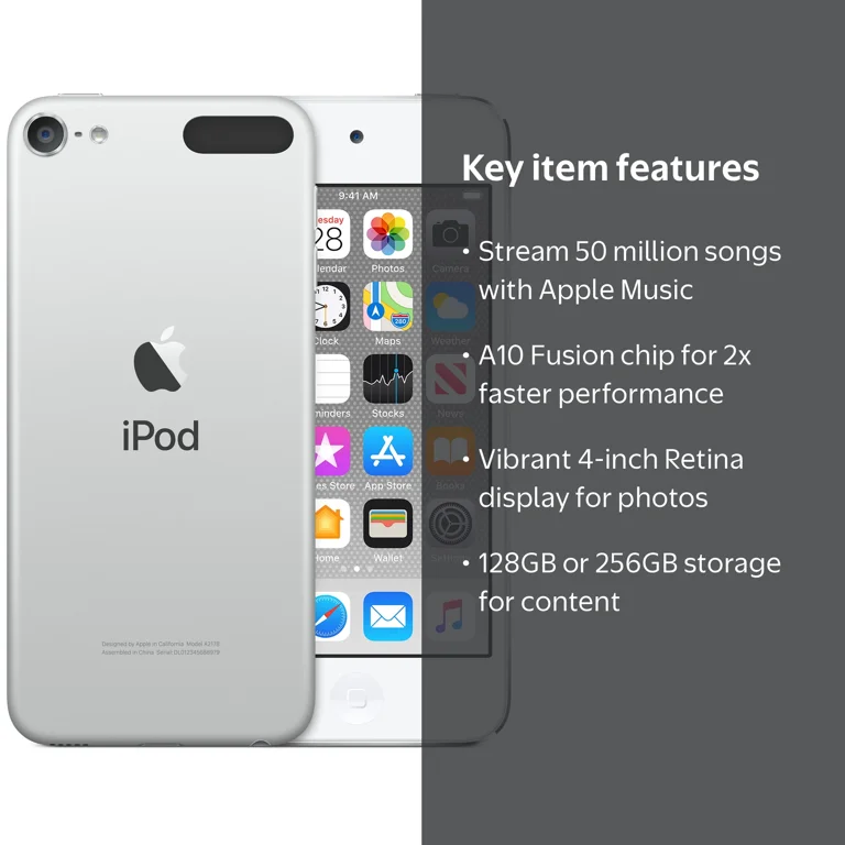 Apple iPod Touch 7th Gen 128GB Silver - A10 Fusion Chip, 4-Inch