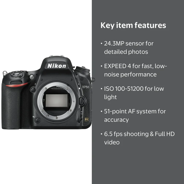 Nikon D750 Professional DSLR Full-Frame Camera, 24.3MP, WiFi