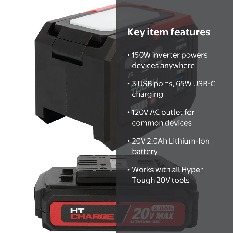 Hyper Tough 20V Power Inverter and 2.0Ah Lithium-Ion Battery Pack