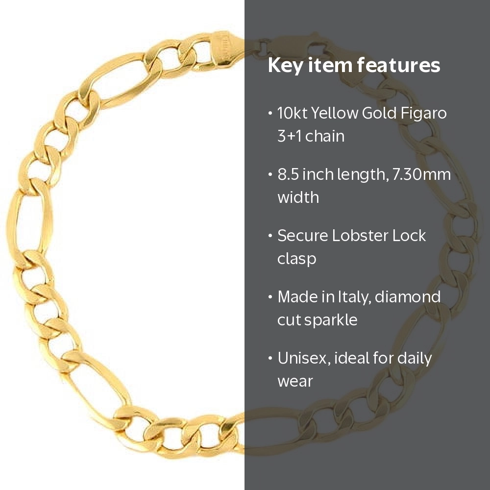 Brilliance Fine Jewelry 10K Yellow Gold Figaro Chain Bracelet, 8.5