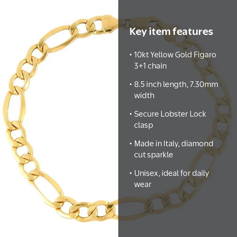 Brilliance Fine Jewelry 10K Yellow Gold Figaro Chain Bracelet, 8.5