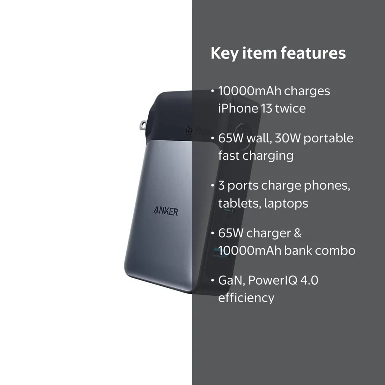 Anker 2-in-1 USB-C USB-A Battery Pack, 10000mAh Charger with 65W