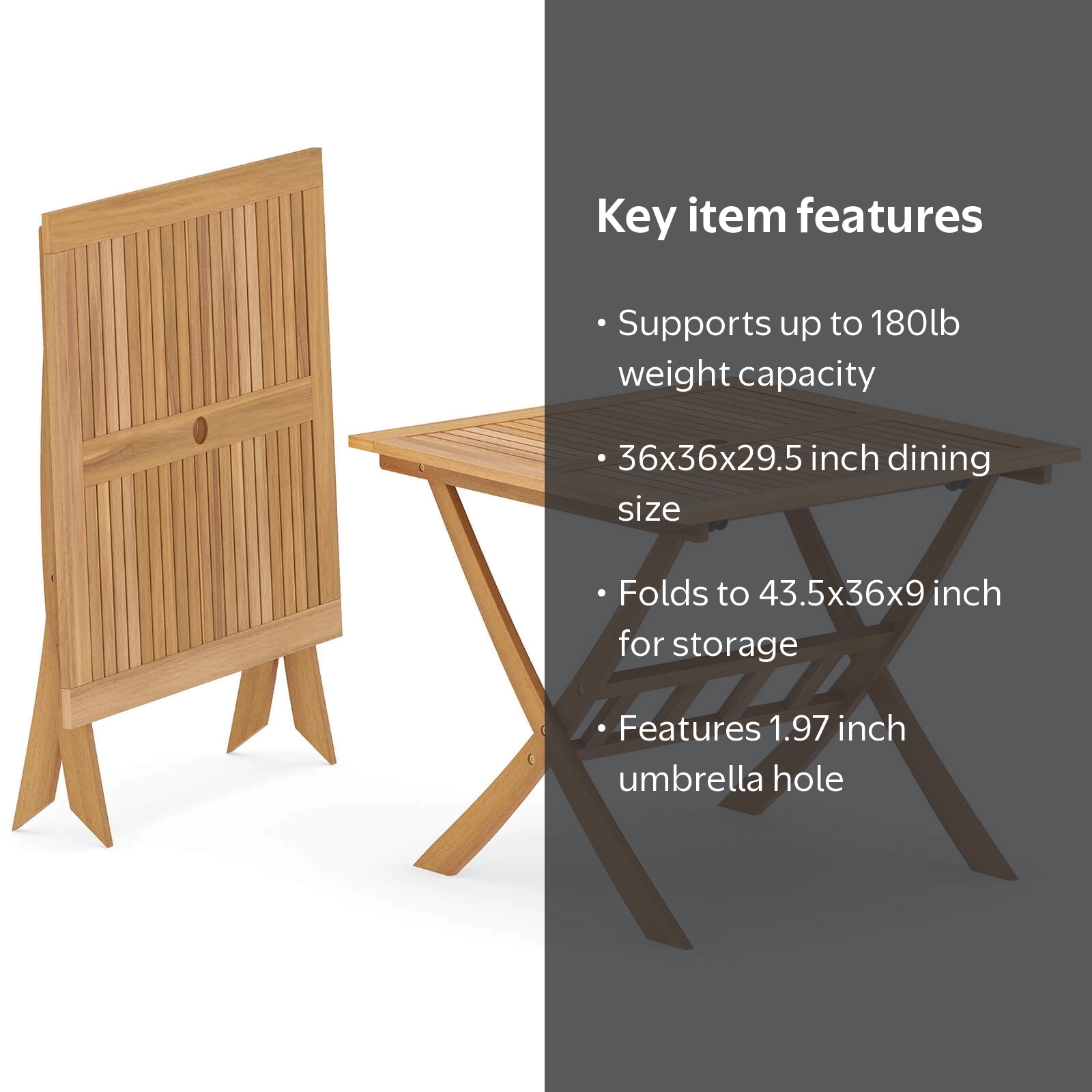 Costway Acacia Wood Folding Table 36” Patio Dining Table with