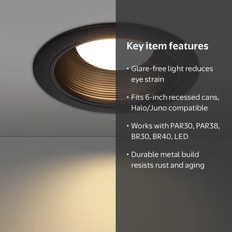 TORCHSTAR 12-Pack 6 Inch Oil Rubbed Bronze Recessed Light Trim – Full Metal Step Baffle With Detachable Ring For Halo/Juno Cans