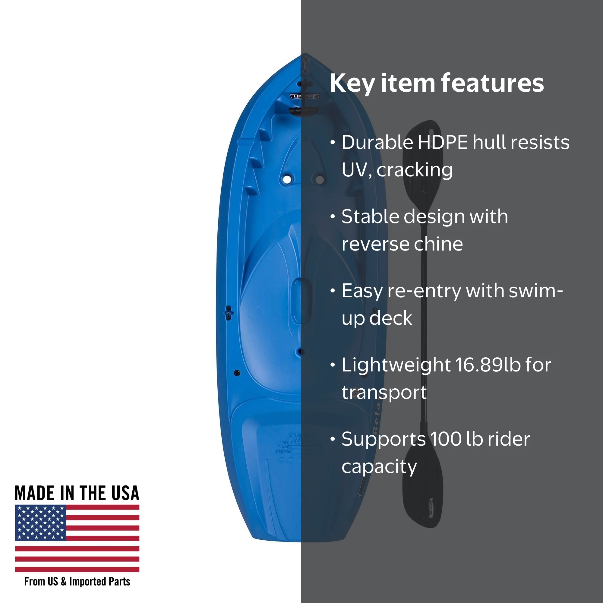 Lifetime, Kids Kayak, Blue, 65 in. Sit-On-Top Youth Kayak