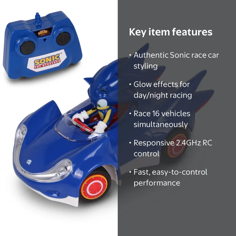 NKOK, Sonic Glow Racer RC Car, Blue, Light-Up, Ready to Run