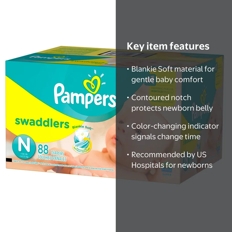 Pampers Swaddlers Newborn Diapers Size 0, 88 Count, US Hospitals