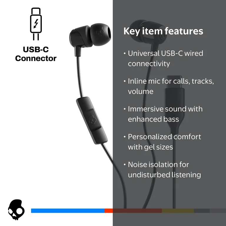 Skullcandy, In-ear Earbuds, Jib XT USB-C, Microphone, Black