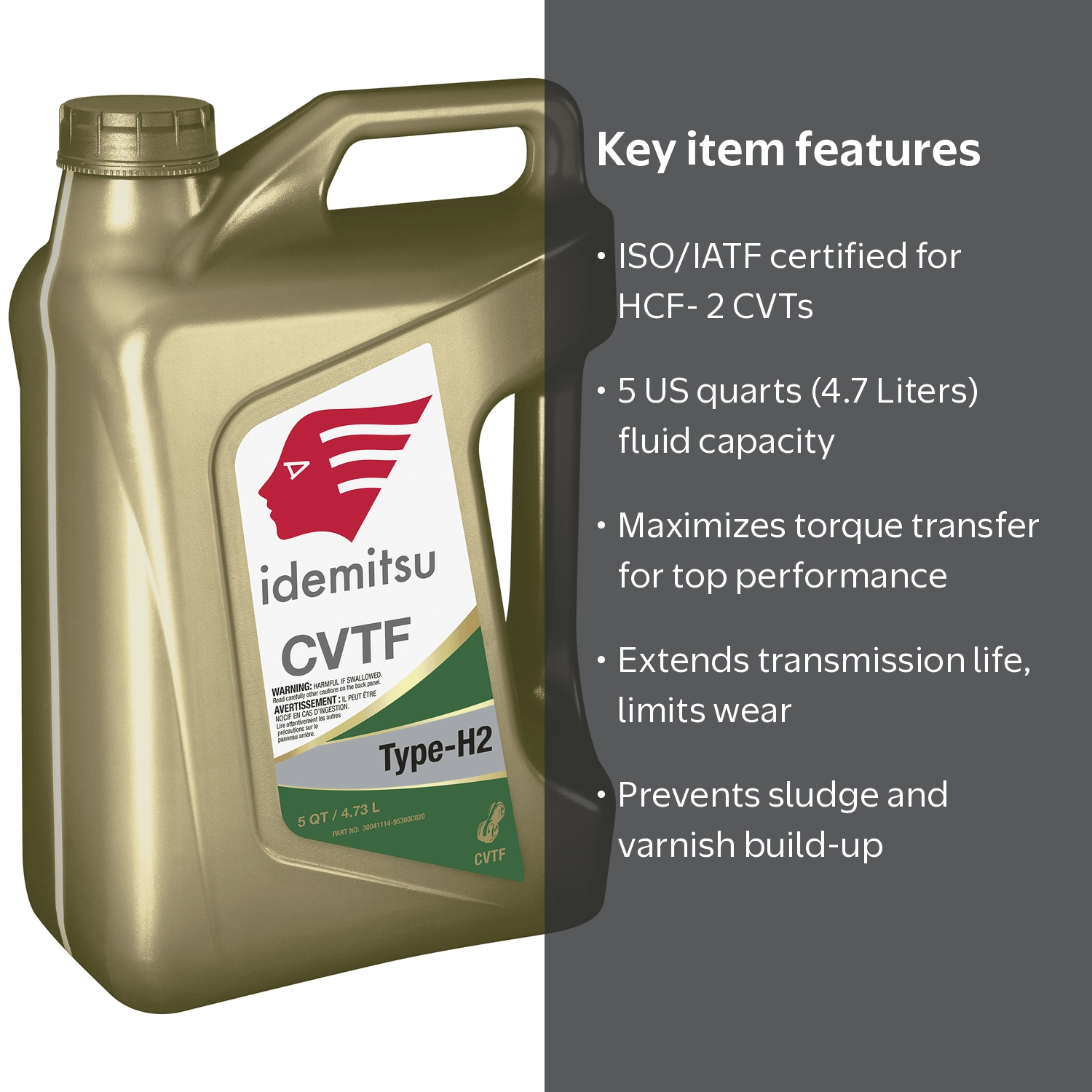 Idemitsu CVT Transmission Fluid 5 qt - HCF-2 Transmission Oil for