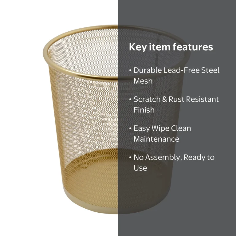 Martha Stewart, Wastebasket, 4.5 Gallon, Gold Mesh Metal - Walmart.com