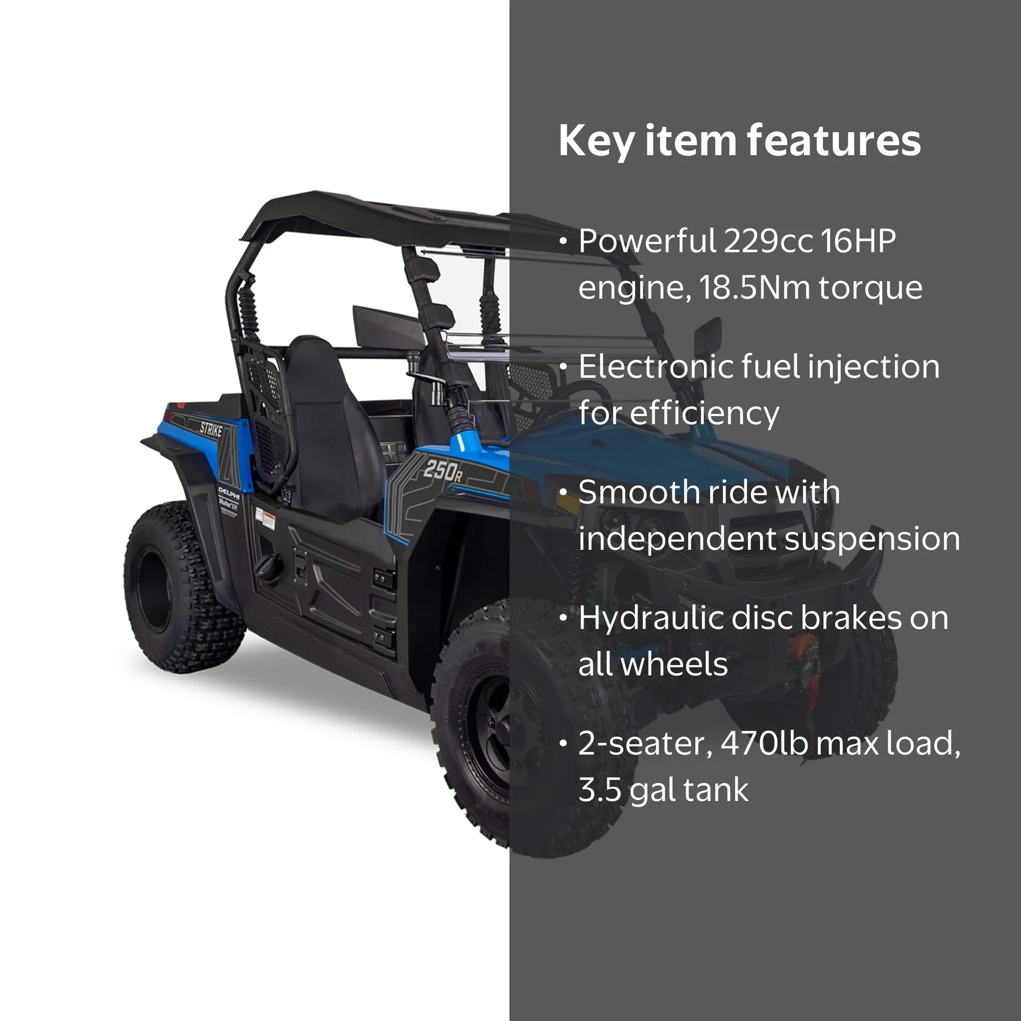 Hisun Sport 250 UTV Blue 2-Seater, 16 HP, 229cc UTV with