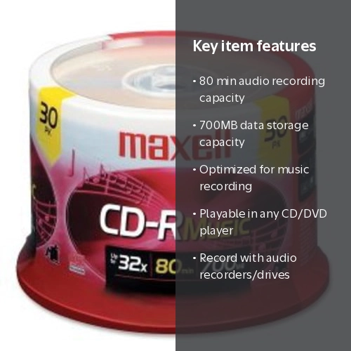 Maxell CD-R 700MB 32X Recordable Blank 30 Pack Spindle, Digital