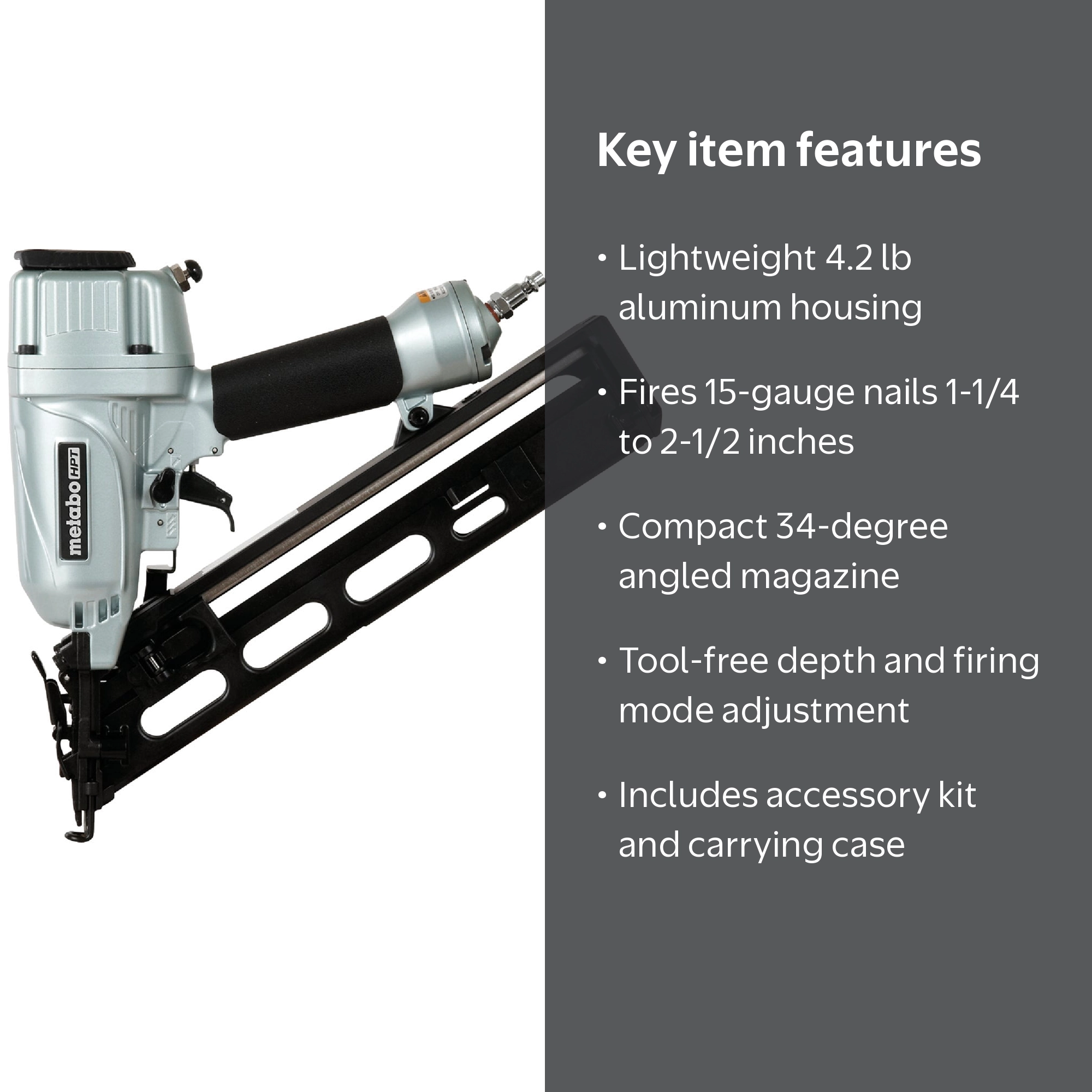 Hitachi 15-Gauge Angled Finish Nailer with Air Duster, 1-1/4 Inch