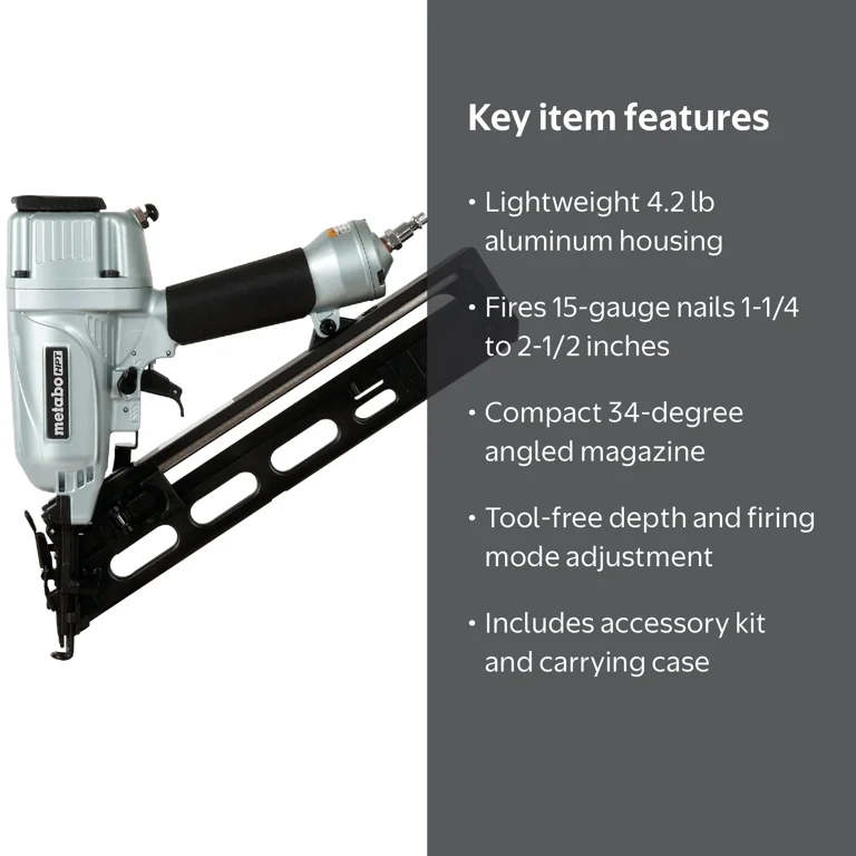 Hitachi 15-Gauge Angled Finish Nailer with Air Duster, 1-1/4 Inch