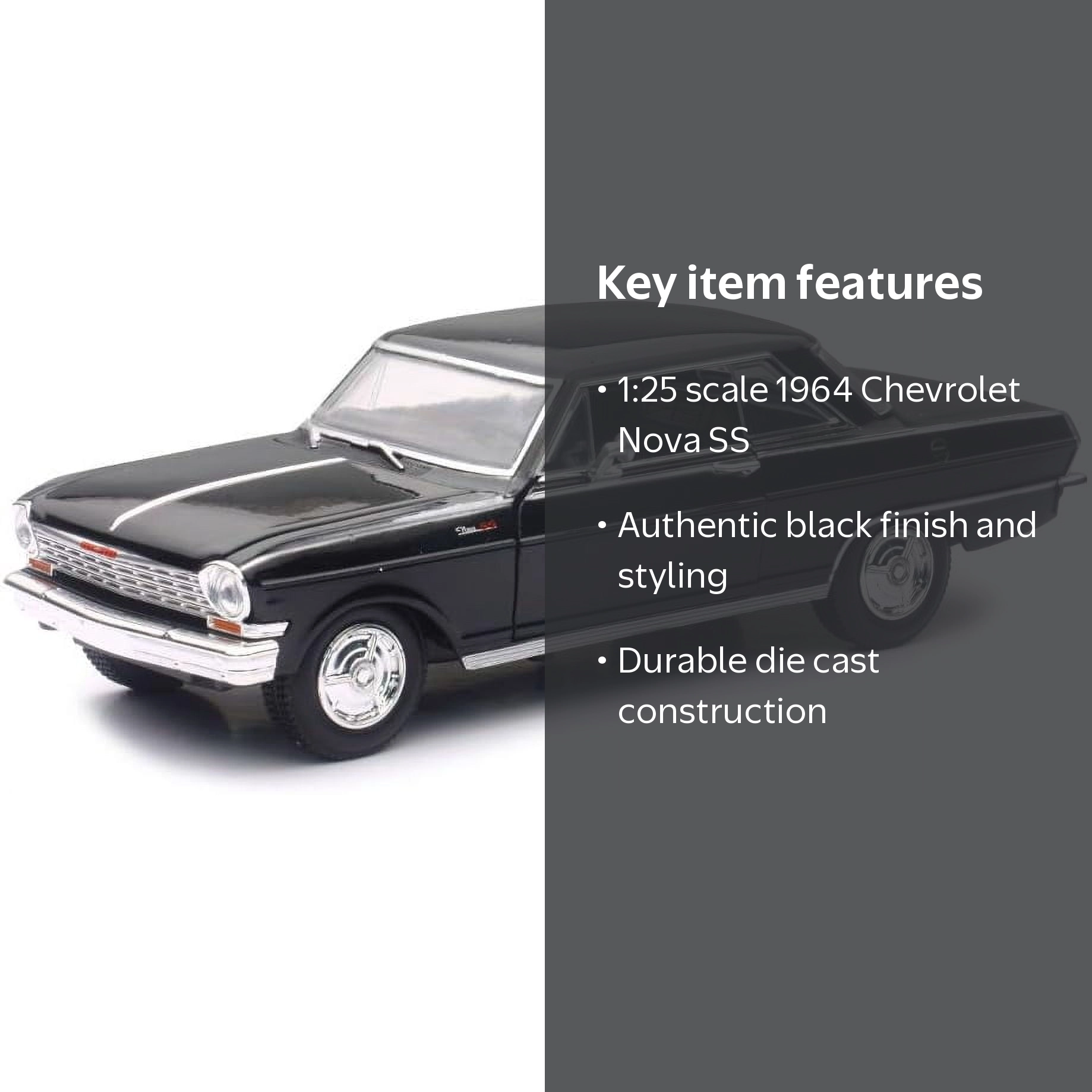 NewRay 964 Chevrolet Nova SS Diecast Model Car, 1/25, Black