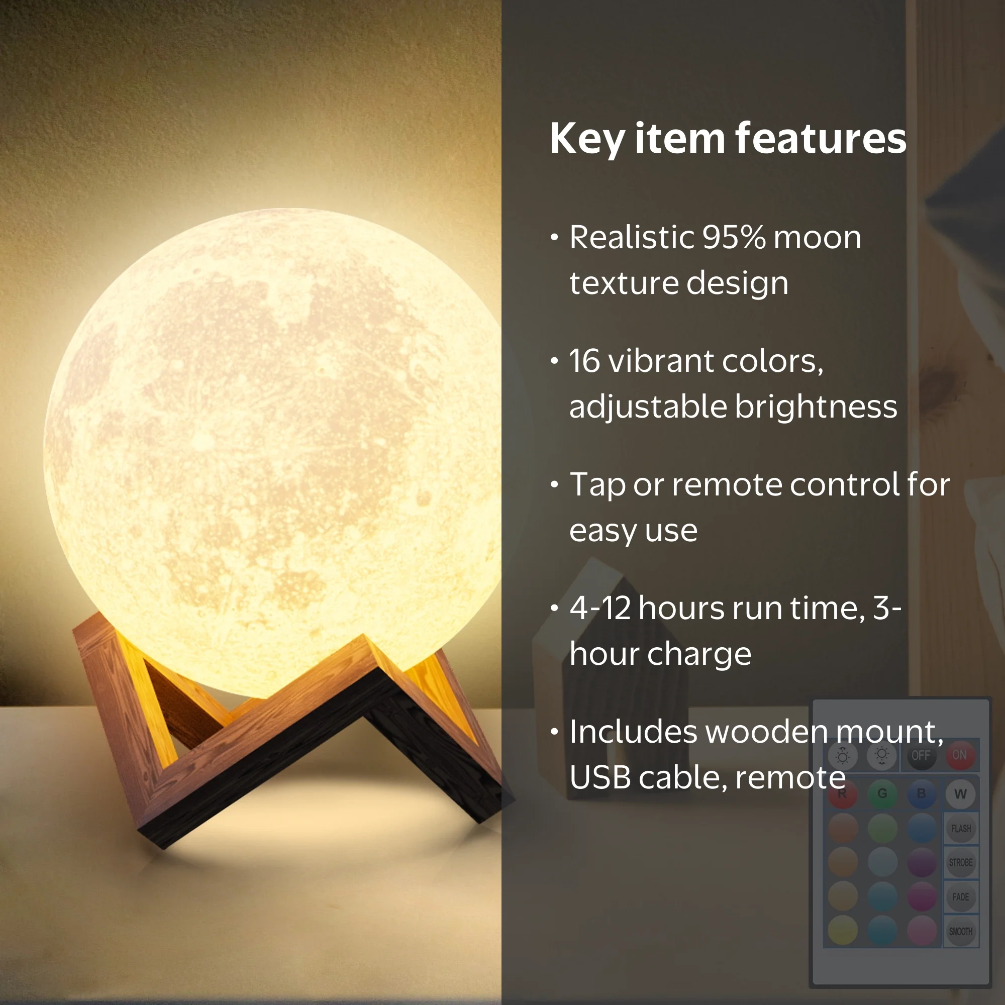 DAYBETTER 4.8Inch Moonlight Night Light for Adults Kids, 16Colors