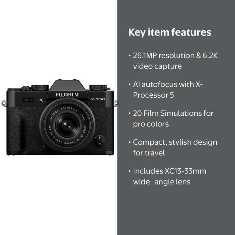 Fujifilm X-T30 III 26.1MP 6.2K Camera Body with XC13-33mm Lens