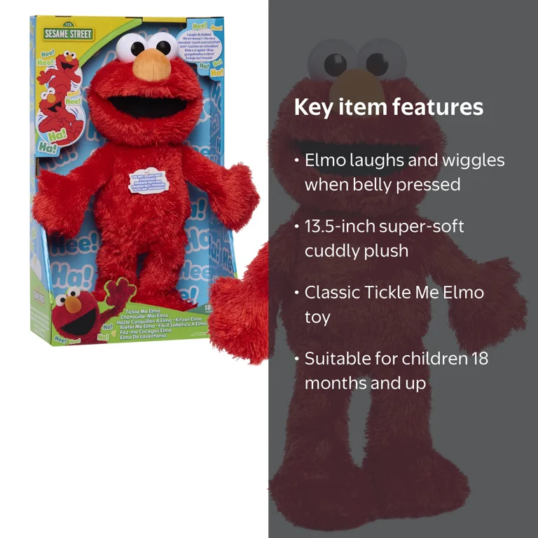 Sesame Street Tickle Me Elmo 13.5-inch Plush Doll, Laughs, Wiggles
