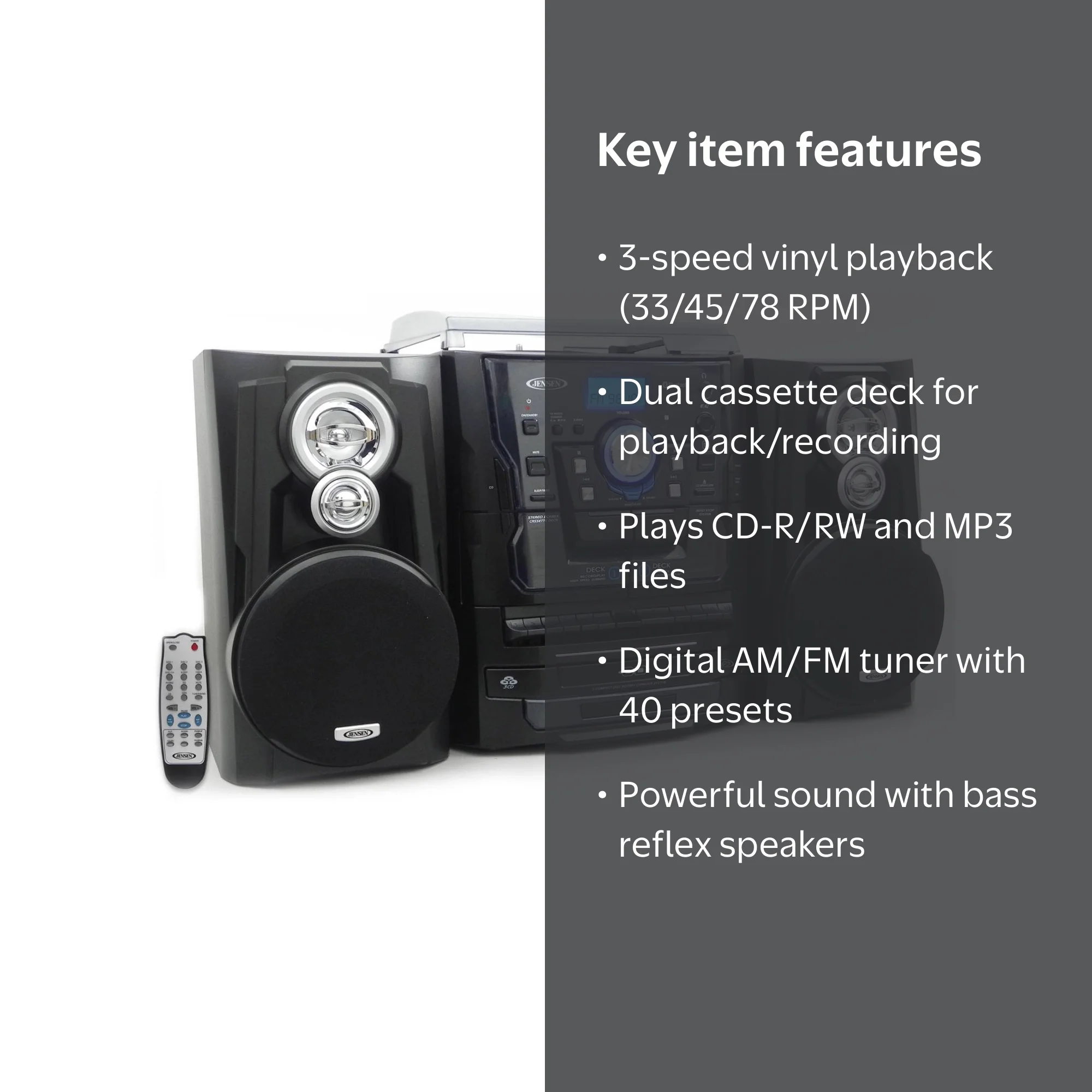 Jensen All-In-One Hi-Fi: CD Player Turntable, Digital AM/FM, Tape