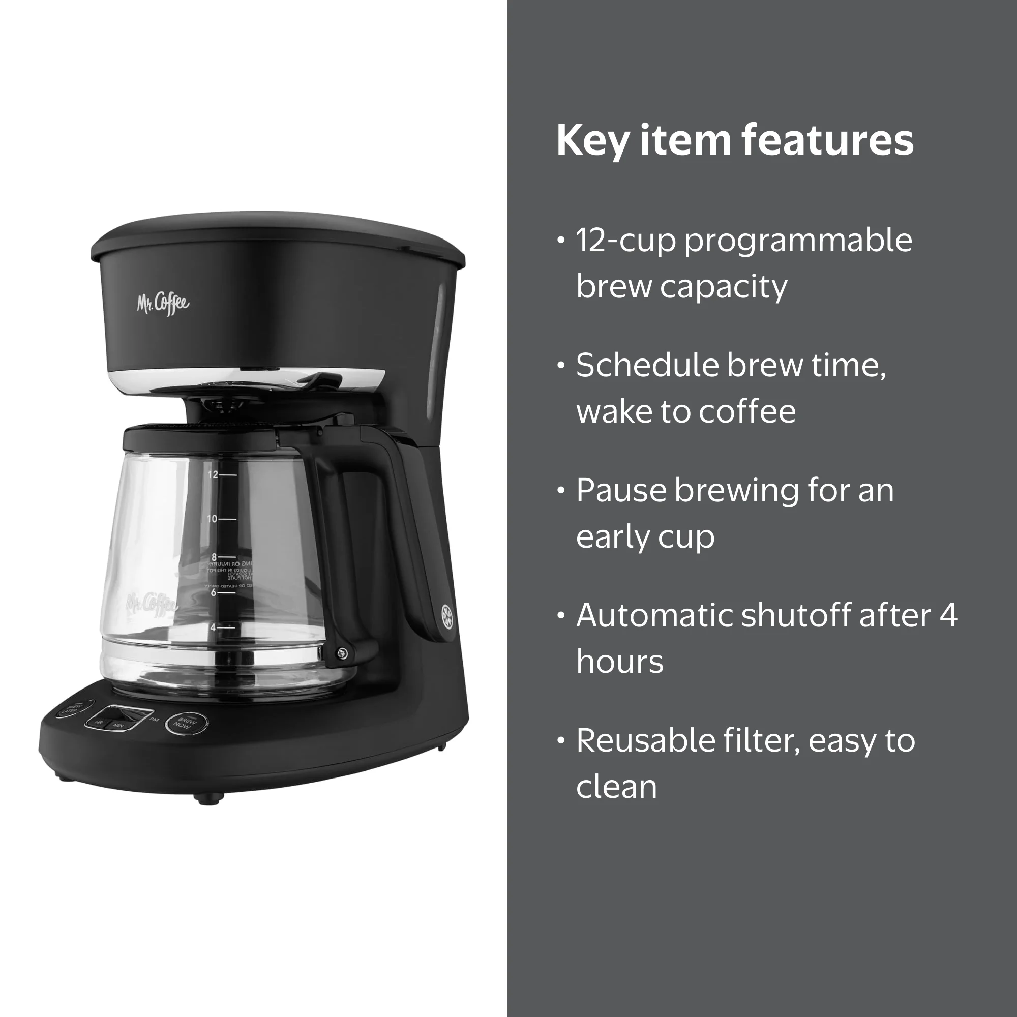 Mr. Coffee, Programmable Coffeemaker, 12-Cup, Brew Now or Later -  Walmart.com