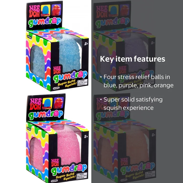 Schylling NeeDoh Gumdrop Stress Balls, Blue Purple Pink Orange