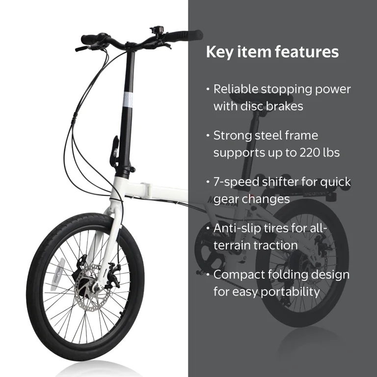 MEGHNA, Folding Bike, 20 inch, Unisex Adult City Bicycle White