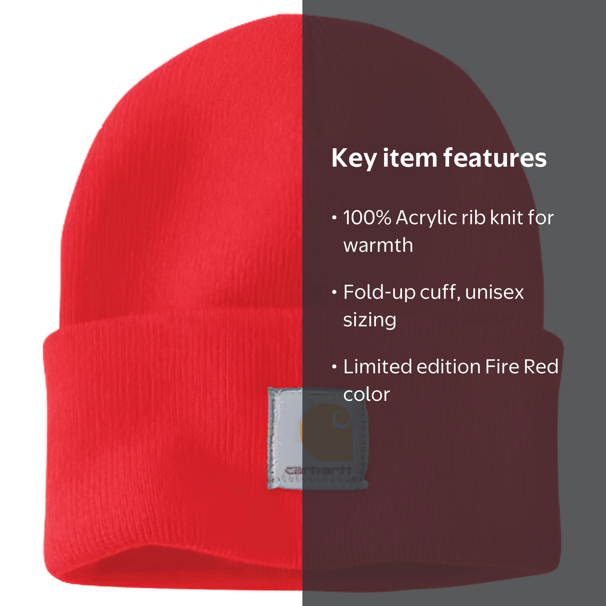 Carhartt Limited Edition Fire Red Watch hat Cuffed Beanie Acrylic 