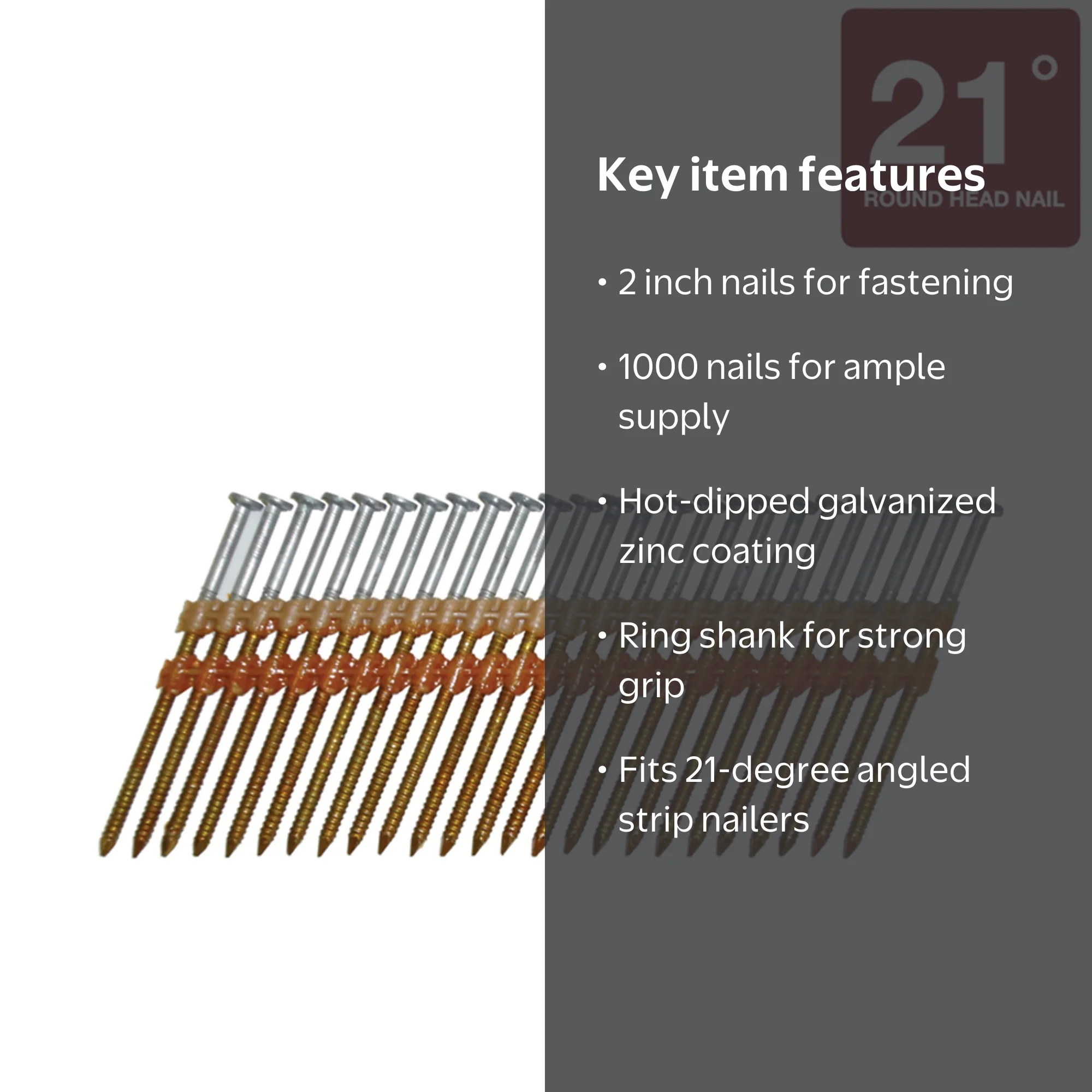 Hitachi 2 in. Angled Strip Framing Nails 21 deg. Ring Shank 1000