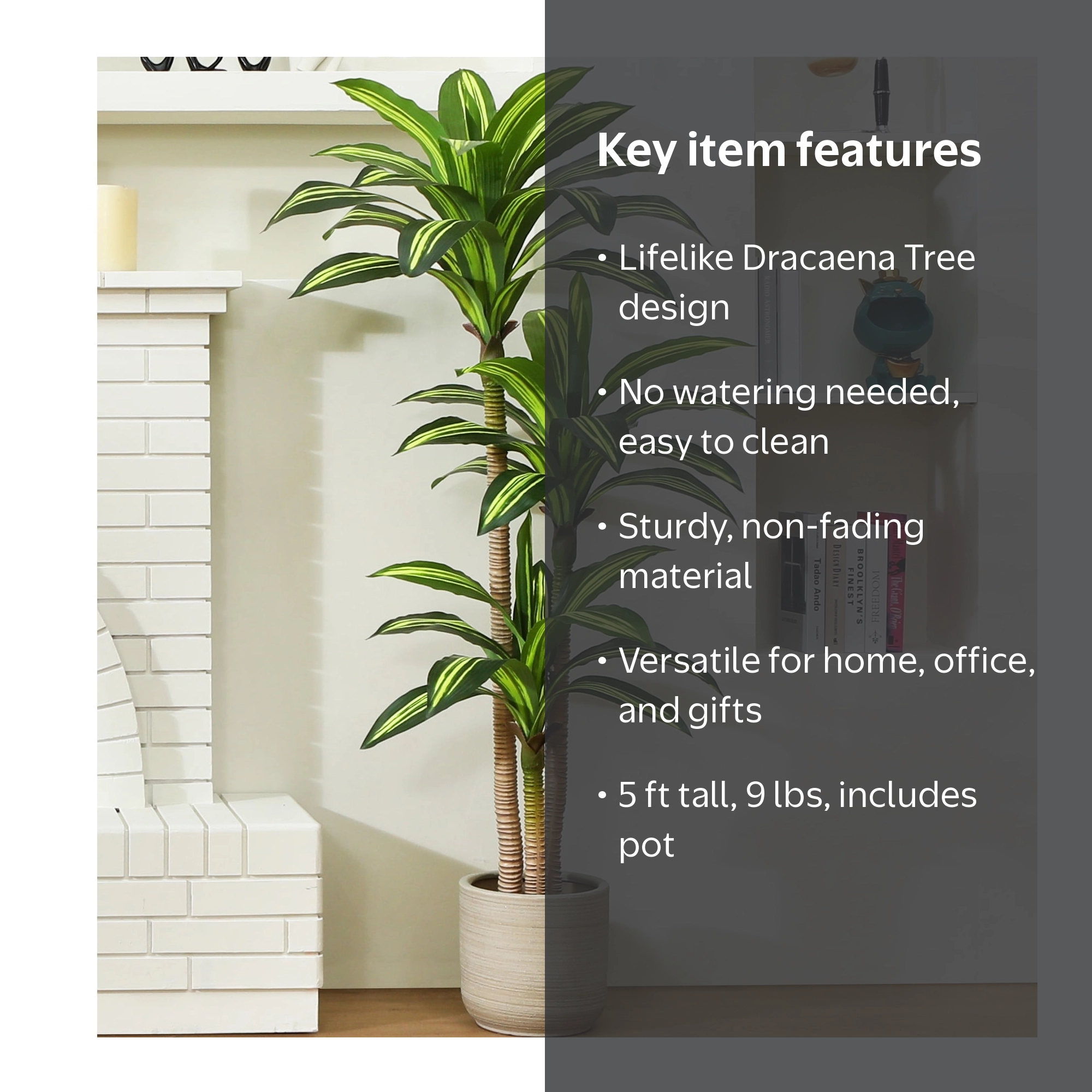 DR.Planzen 5ft Fake Dracaena Tree, Faux Potted Plant with Black