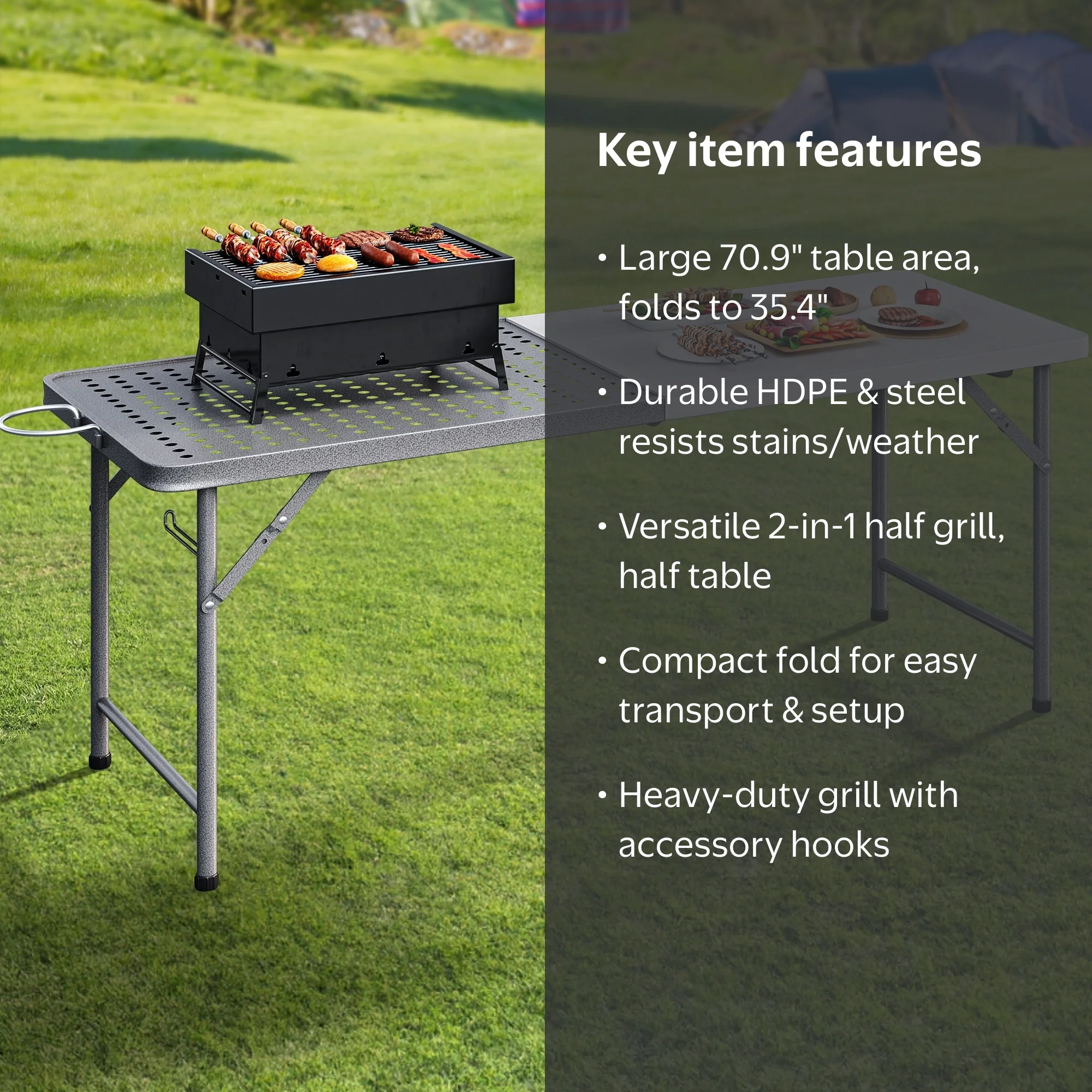 Dextrus 6Ft Portable Folding Grill Table, 2-in-1 Design, Outdoor