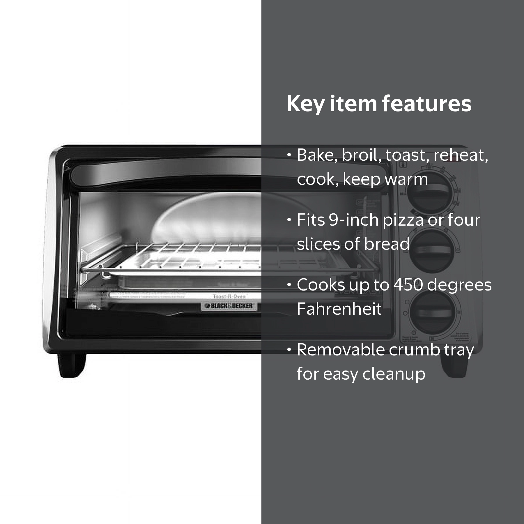 BLACK+DECKER, Toaster Oven, 4 Slices, Black, Fits 9