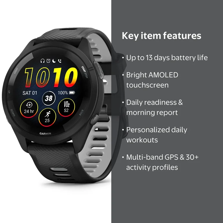GARMIN, Running Smartwatch, Forerunner 265, Color AMOLED Display