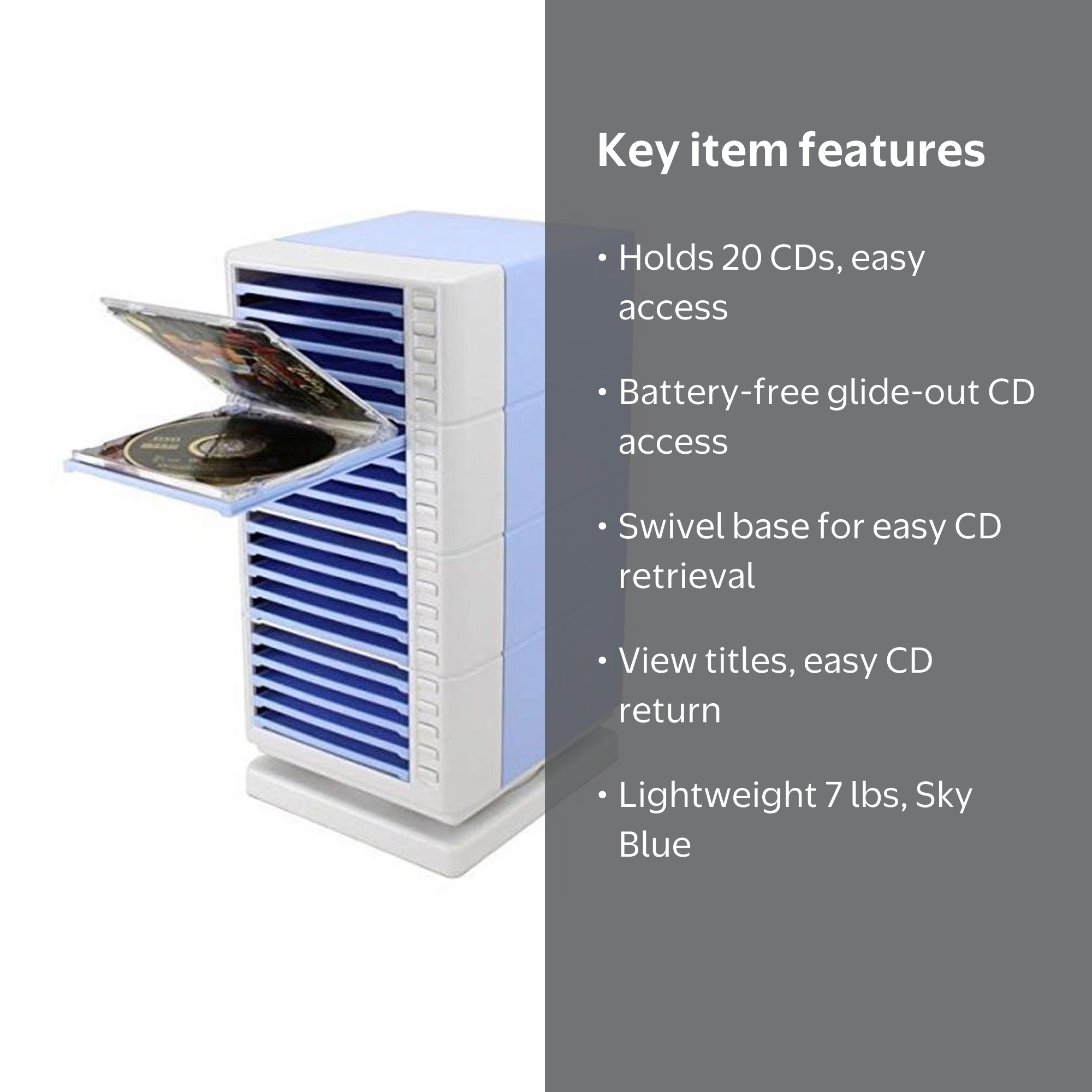 Hipce CDRT-20 SB One Touch Swivel CD Rack, Sky Blue - 20 Capacity