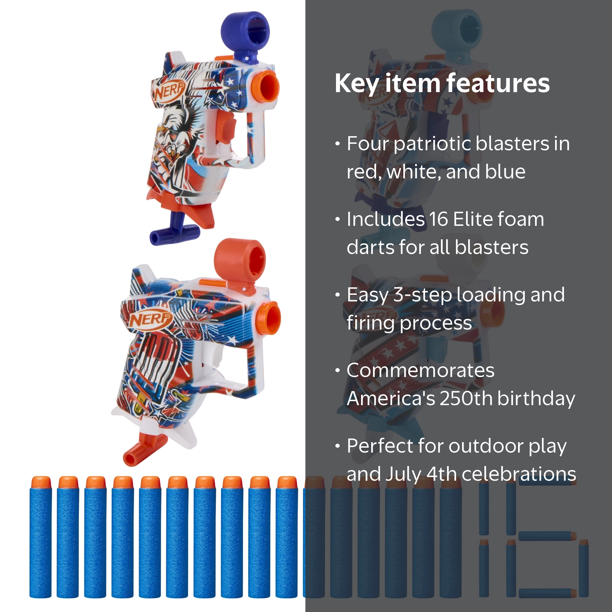Nerf Elite Freedom Frenzy Red, White & Blue Blaster 4-Pack, 16