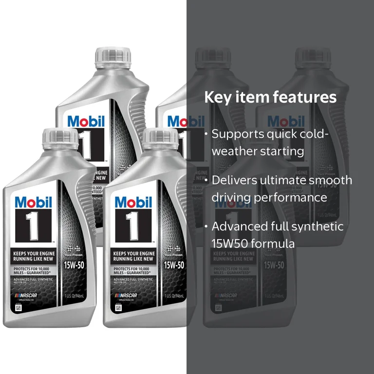 Mobil 1 Advanced Full Synthetic Motor Oil 15W50, 1 Quart, Case of Mobil 1 Advanced Full Synthetic Motor Oil 15W50, 1 Quart, Case of