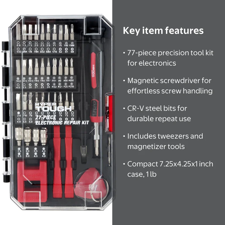 Hyper Tough 77 Piece Precision Tool Kit, Magnetic Screwdriver