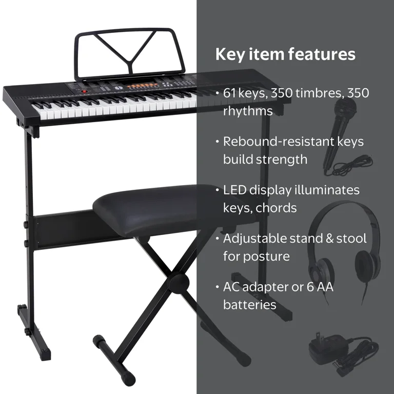 ZENY 61-Key Portable Electronic Piano Keyboard Kit, All-in-One Set