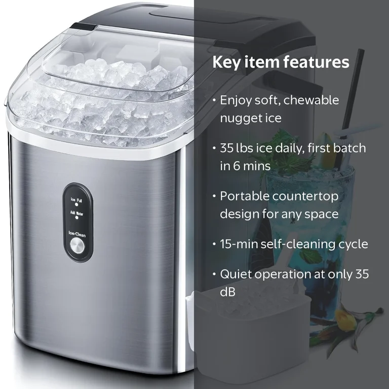 Philergo Nugget Ice Maker Countertop, 35lbs/Day, 6 Min Ice, Self