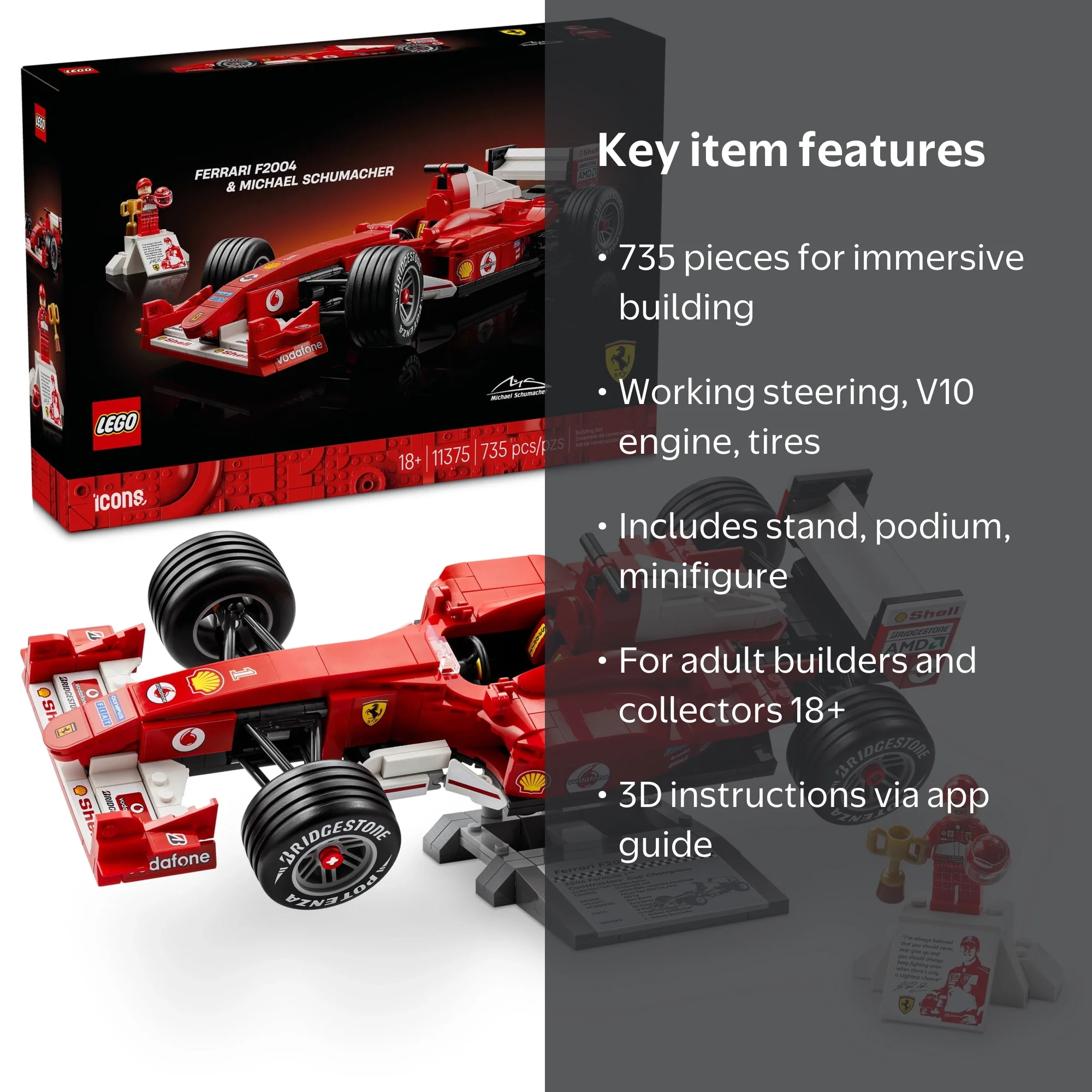 LEGO Ferrari F2004 and Michael Schumacher Set, 11375, 735 Pieces