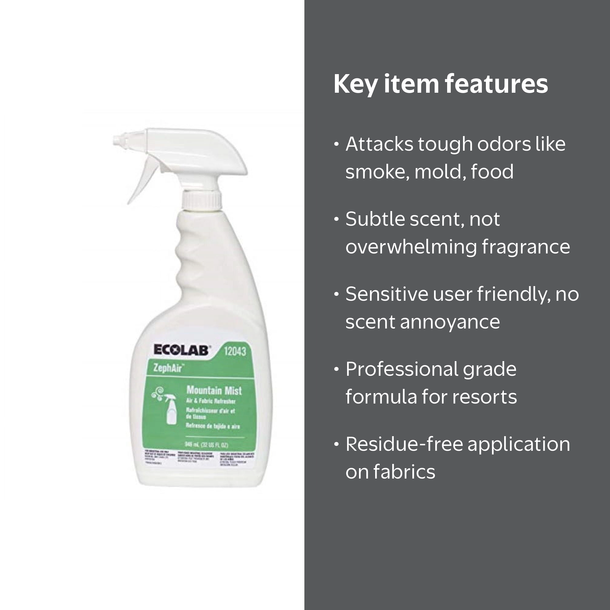 Ecolab ZephAir Mountain Mist Air Freshener, Commercial-Grade Spray