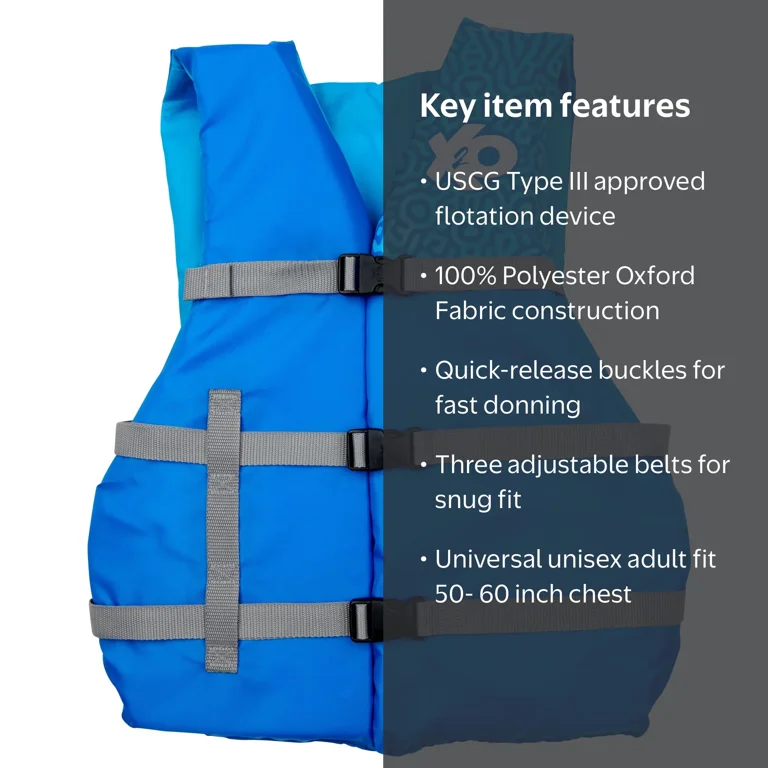 X2O Universal Adult Life Vest - Blue Ocean - USCG Approved X2O Universal Adult Life Vest - Blue Ocean - USCG Approved