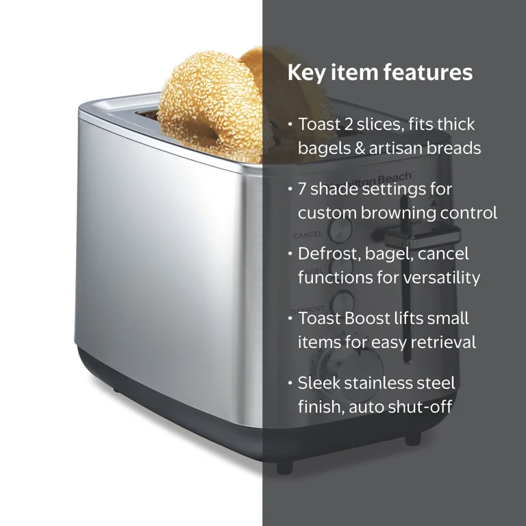 Hamilton Beach Toaster, 2-Slice Modern Luxe Series, Stainless