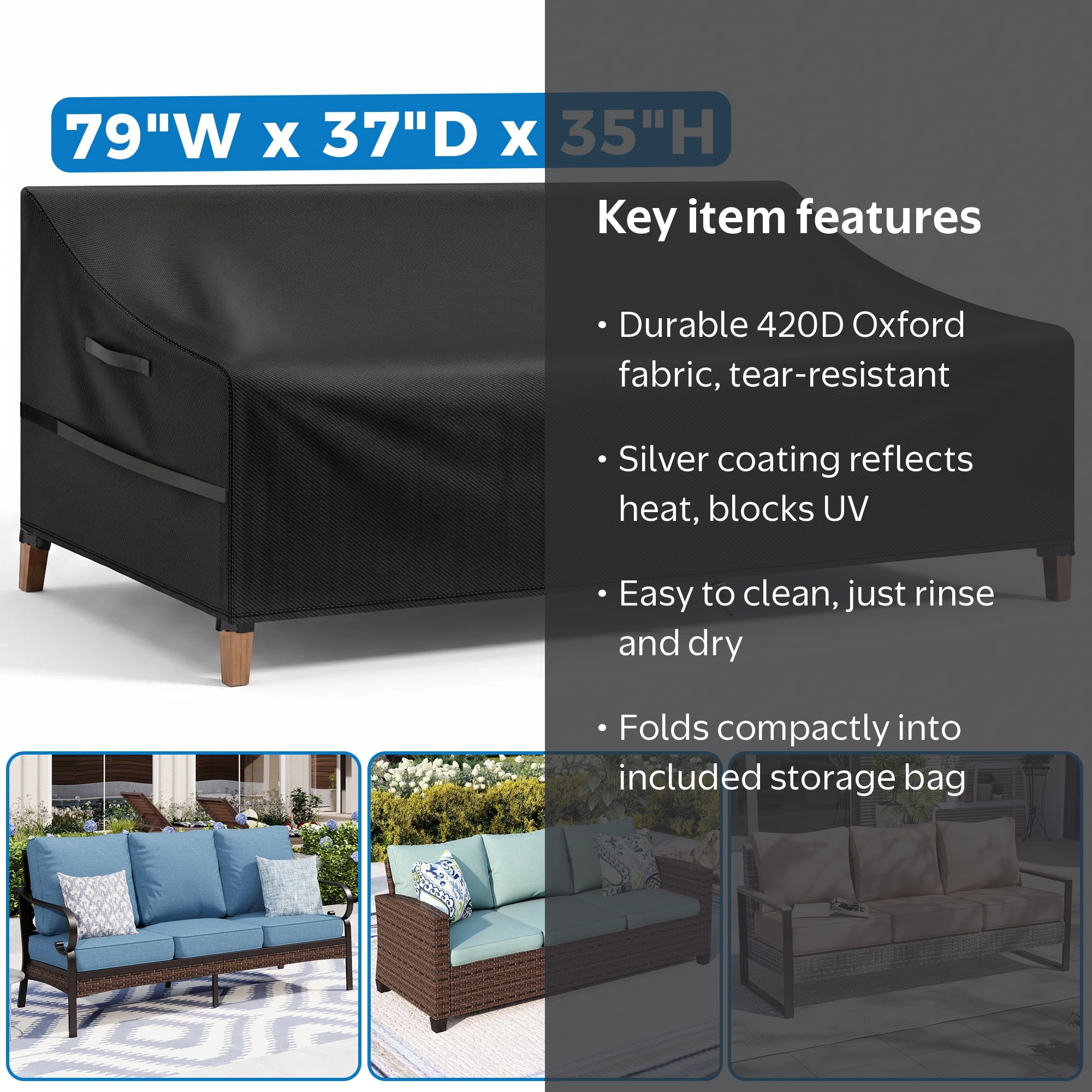 NASUM Outdoor 3-Seater Sofa Cover, Weatherproof 420D Oxford Cloth