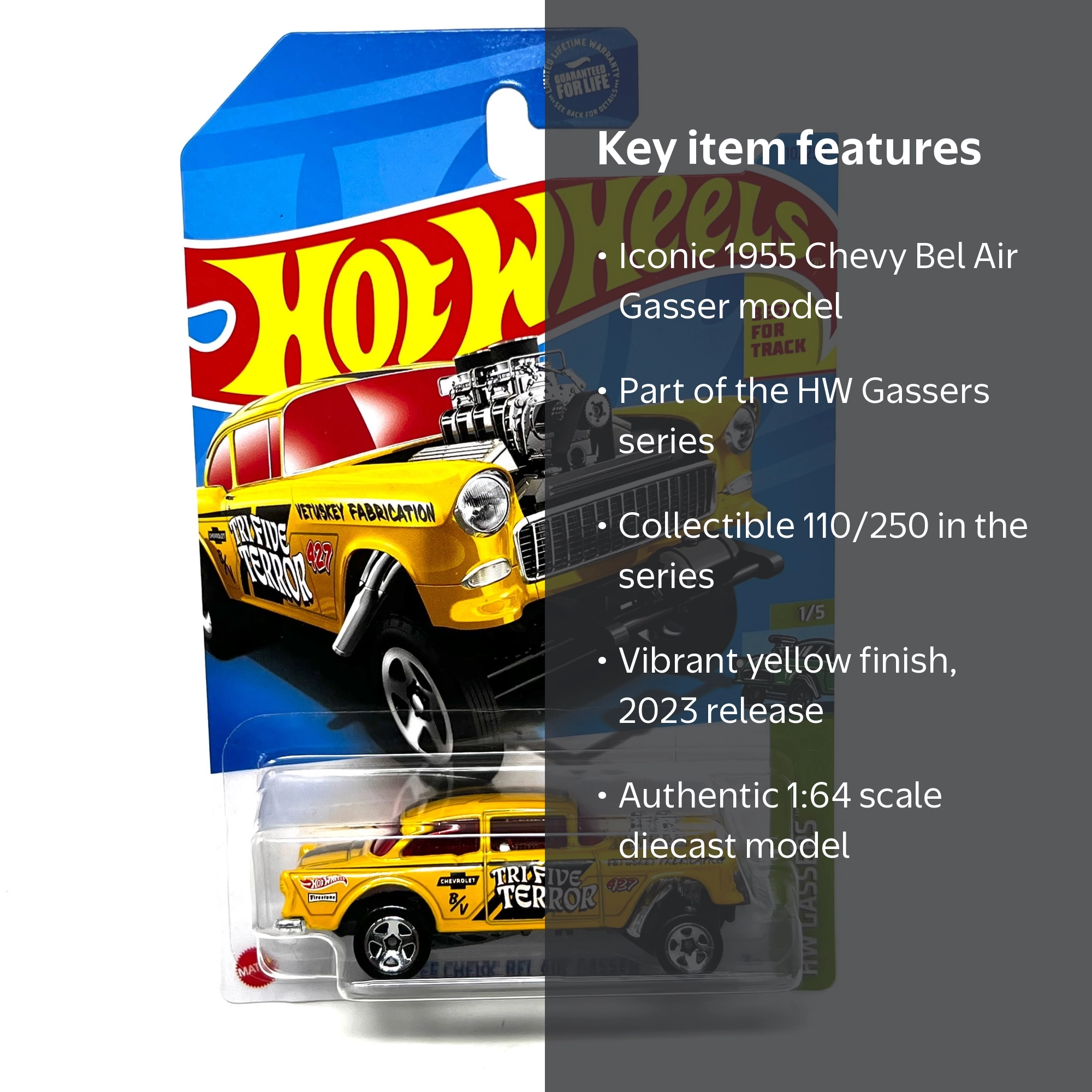 Hot Wheels '55 Chevy Bel Air Gasser YELLOW HW Gassers 1/5 110/250
