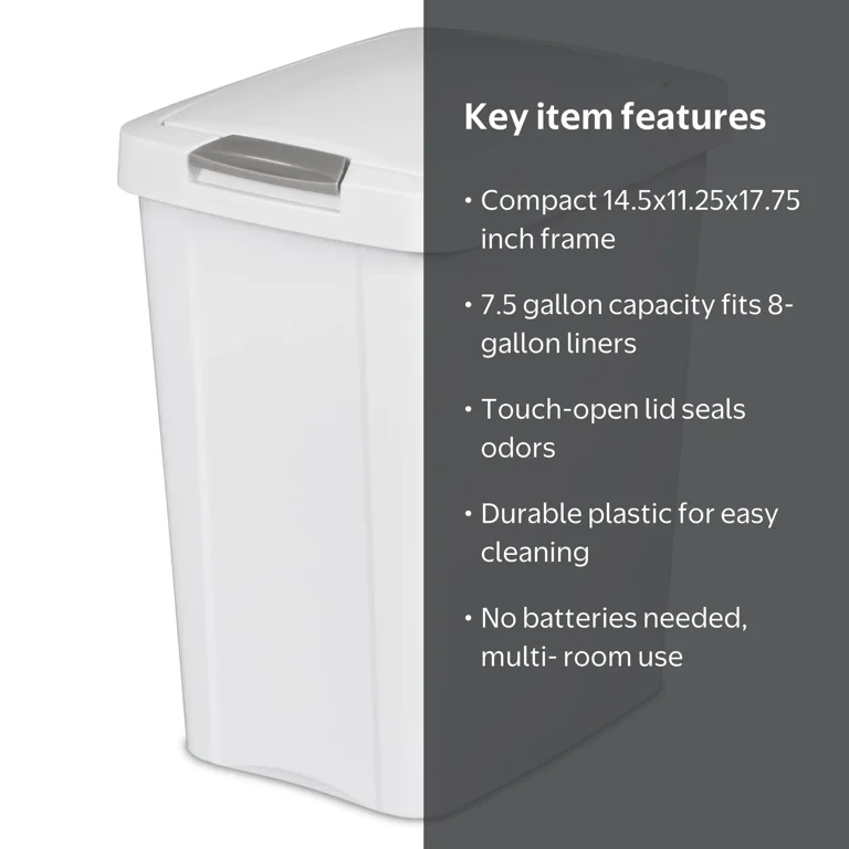 Sterilite, Wastebasket, 7.5 Gal, White, TouchTop™ lid - Walmart.com
