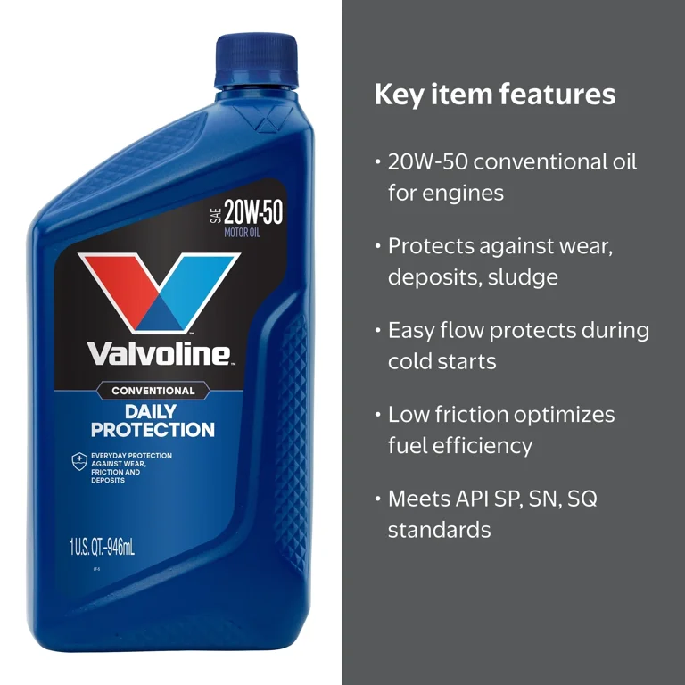 Valvoline, Daily Protection 20W-50 Conventional Motor Oil, 1 Quart