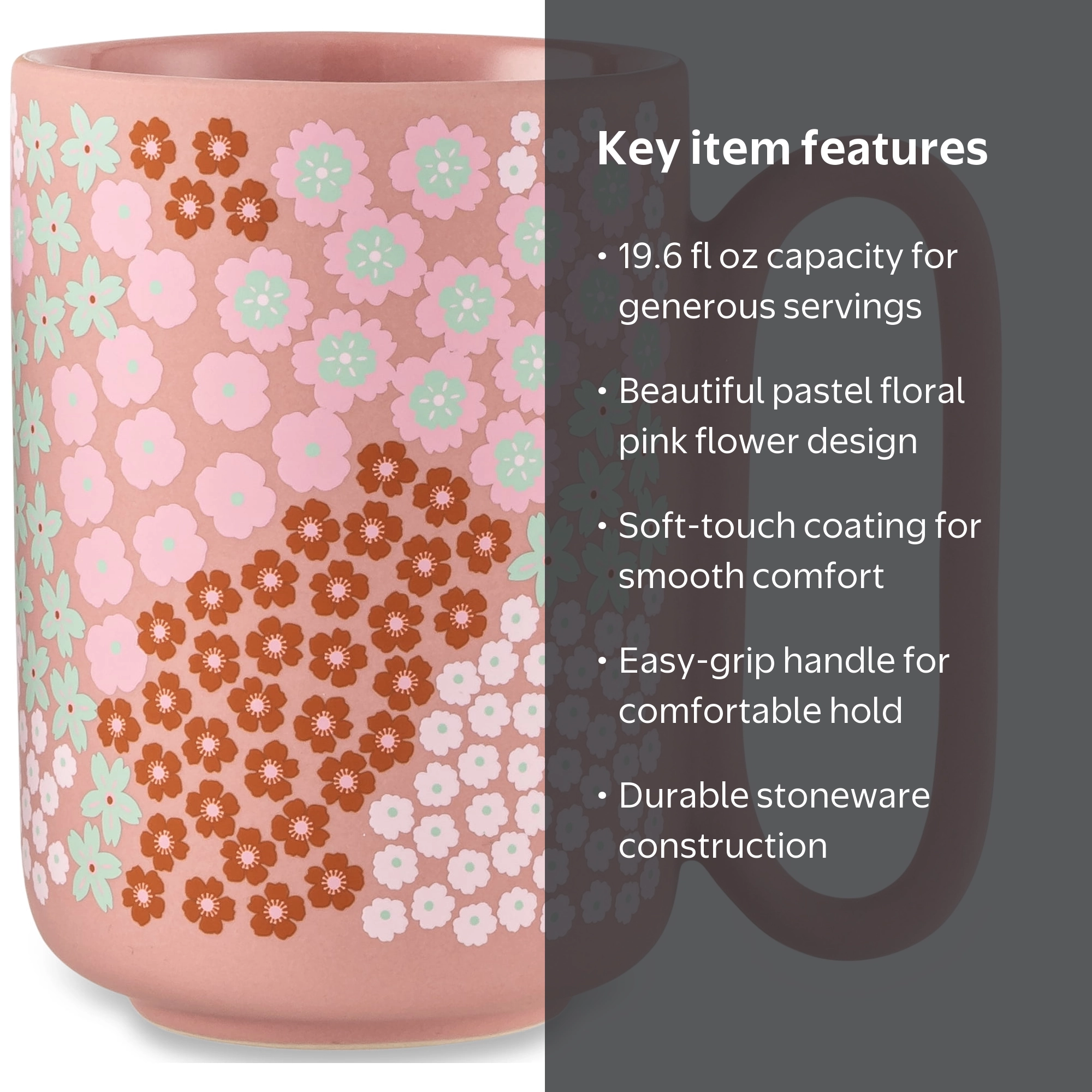 Thyme & Table Pink Flowers Soft Touch Mug 19.6 fl oz Stoneware